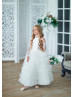 Long Sleeves Ivory Lace Tulle Ruffled Flower Girl Dress